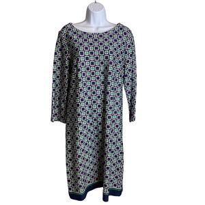Talbots Women's Green Blue Geometric Ponte Knit Dress Size 10 Old Money Classic